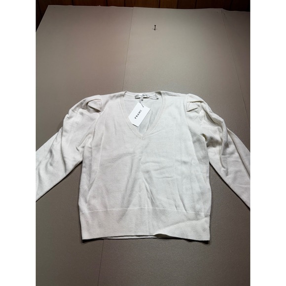 FRAME Sweaters - NWT FRAME Frankie Cream Wool Cashmere Blend Puff Sleeve V-Neck Sweater MSRP:$448